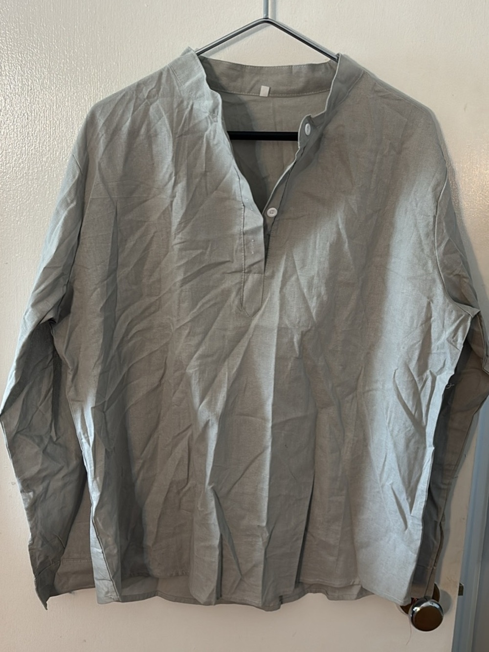 Men's Light Gray Casual Mandarin Collar Shirt